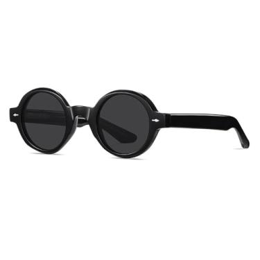 Imagem de Óculos de sol polarizados femininos UV400, óculos de sol masculinos de fibra de acetato, armação redonda, óculos de sol para dirigir, acampar, antirreflexo, preto brilhante, cinza