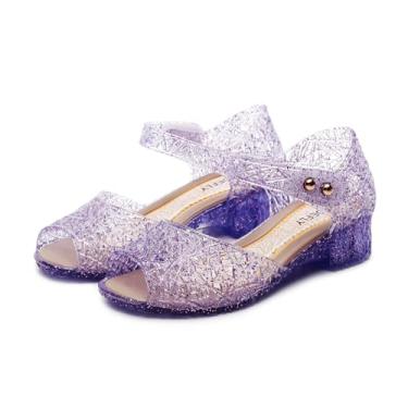 Imagem de TANDEFLY Sapatilhas Princess Jelly para meninas – Sandálias brilhantes para festa de aniversário, cosplay da rainha da neve, para crianças (3 a 8 anos) | Salto balé leve para meninas, Roxa, 11 Toddler