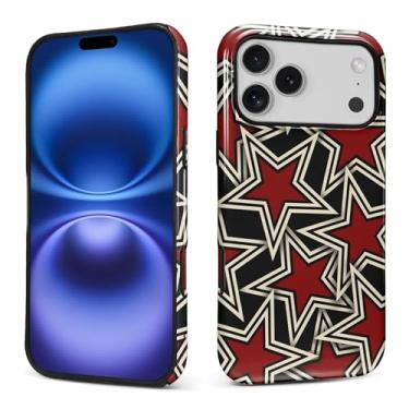 Imagem de Kapadiy Capa para iPhone 17 Pro Max, design de estrela vermelha híbrida dupla proteção de silicone rígido PC à prova de choque, capa protetora fina antiarranhões para homens e mulheres