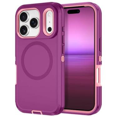 Imagem de I-HONVA Capa para iPhone 17 Pro [compatível com MagSafe] à prova de choque com 3 camadas de proteção total [sem protetor de tela] Capa resistente para Apple iPhone 17 Pro de 6,3 polegadas 2025, roxa