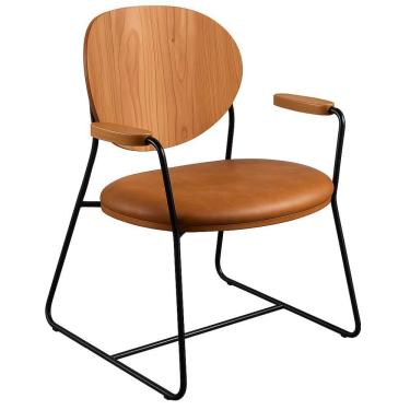 Imagem de Poltrona Atena Couro Caramelo Em Metal Preto