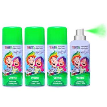 Imagem de Kit 4 Spray Verde Maluco Tinta Colorida Temporária para Cabelo Lavável