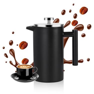 Imagem de YOLIFE Prensa francesa grande de 1000 ml, prensa francesa de aço inoxidável premium, com isolamento resistente, prensa francesa, 4 a 8 xícaras, prensas de chá para cozinha doméstica, chá solto, preto