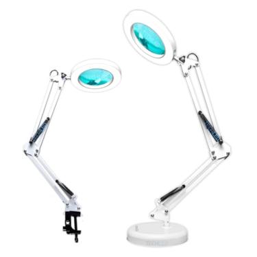 Imagem de Luminaria de Led com Lupa Aumento Garra e Base Luminaria de Mesa Articulavel Ring Light Controle de Intensidade (Branco)