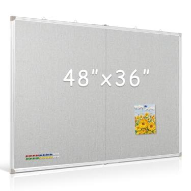 Imagem de DOLLAR BOSS Quadro de linho dobrável, quadro de cortiça de 121 x 91 cm, quadro de avisos grande, moldura de alumínio dupla face portátil, quadro de pinos montado na parede para escritório, escola