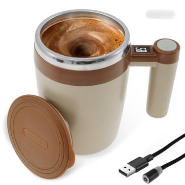 Imagem de Caneca de café com agitação automática, caneca de café magnética automática com exibição de temperatura, caneca de café de mistura elétrica de 400 ml, xícara de café de mistura automática de aço