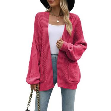 Imagem de Suéter de cardigã Cakulo feminino 2024 Chunky Bright Pink M