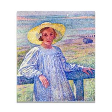 Imagem de Lady Wearing A Straw HatThéo van Rysselberghe: Impressão em tela neoimpressionista belga chave 70 x 84 cm sem moldura