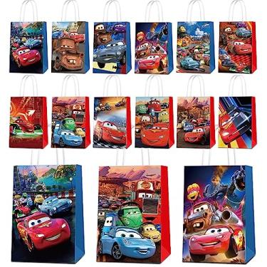 Imagem de Pacote com 24 sacos de presente de festa de carro - 12 sacos de papel para doces com alças, sacolas Kraft reutilizáveis para aniversário, chá de bebê, casamento, formatura, decorações de artigos de