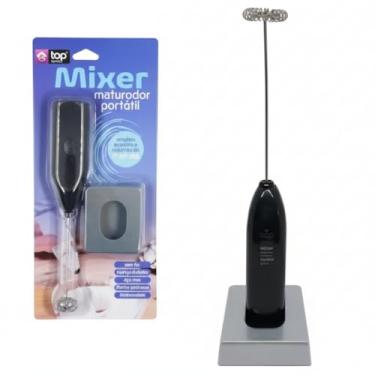 Imagem de Mixer Misturador Portátil De Bebidas Preto 20cm em Aço Inox sem fio com Suporte