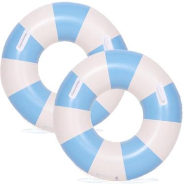 Imagem de 2 peças de tubos de piscina grandes infláveis flutuadores de piscina para adultos boias infláveis para piscina jangada de verão espreguiçadeira de praia boia de festa (azul, 91 cm)