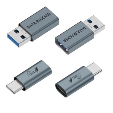 Imagem de Pacote com 4 bloqueadores de dados USB e bloqueador de dados USB C, protege contra downloads ilegais e sucos para smartphone, PC, laptop, tablet, apenas para carregamento