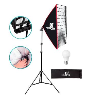 Imagem de Sou Foto | Kit Iluminação LED UNO GRID 9W com Softbox 50x70cm Grid Tripé 2m Lâmpada 6500K Bivolt e Bolsa para Youtubers Home Studio