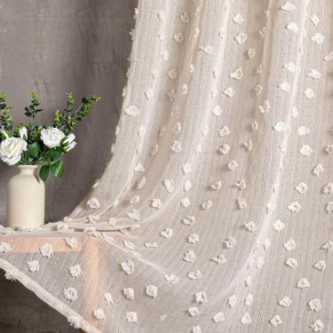 Imagem de Cortinas transparentes MYSKY HOME Pom Pom Bege para quarto 132x213cm