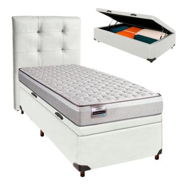 Imagem de Cama Box Bau + Colchão Solteiro Molas Ensacadas Hanover Inducol + Cabeceira Estofada