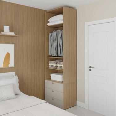 Imagem de Guarda-Roupa 2 Módulos 3 Prateleiras 3 Gavetas Frame CabeCasa MadeiraO