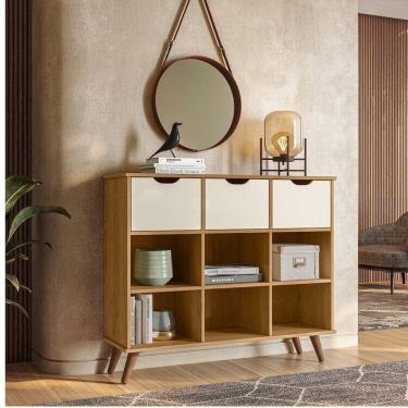 Imagem de Kit 3 Gavetas Organizadoras e Estante Baixa Nicho com Pés Palito Freijo/Branco Acetinado