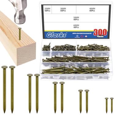 Imagem de Glarks 300 peças de pregos de aço de tijolo de 20/30/40/50/60 mm, pregos de aço carbono, pregos de acabamento, pregos azuis antigos para pendurar imagens, pregos de madeira, pregos de cimento para