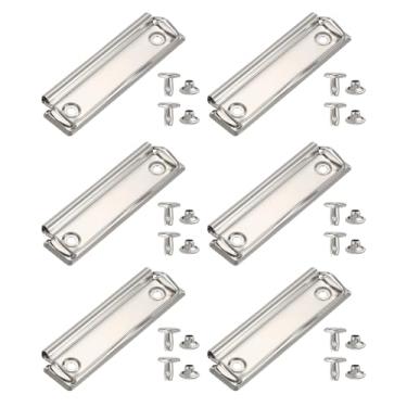 Imagem de PATIKIL Clipes de prancheta de metal de 9 cm, pacote com 6 clipes montáveis de alta aderência, grampo de molas fortes com 12 rebites para escritório, casa, prata (brilhante)