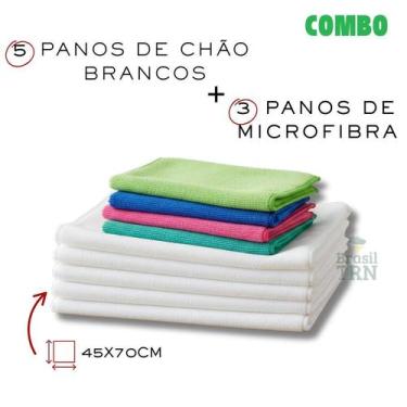 Imagem de 5 panos de chão brancos alvejados duplo + 3 panos de microfibra pia 35