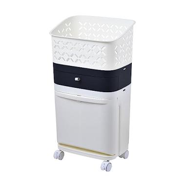 Imagem de Cesto de lavanderia grande de plástico, cesto de armazenamento, carrinho de lavanderia sobre rodas, cesto de roupa para lavar roupas, organização de roupas de brinquedos