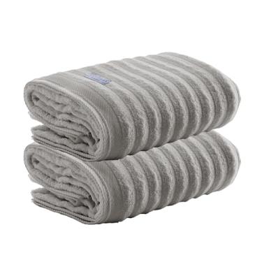 Imagem de Jogo de Toalhas de Rosto Aura 2 Peças 100% Algodão, 48x80cm, 500g/m², Alta Absorção e Maciez, Toque Suave e Durável, Design Sofisticado, Ideal para Uso Diário e Presente – Altihaus (Bege)