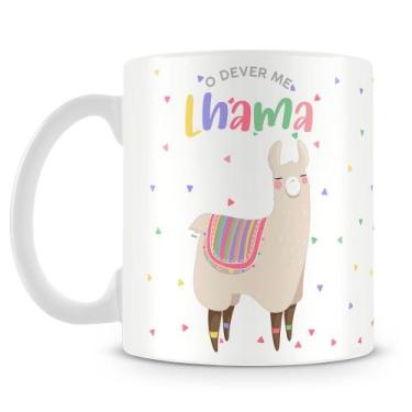 Imagem de Caneca Personalizada Lhama Divertida em Porcelana Branca - Amo Canecas