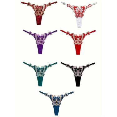 Imagem de Kit 7 Calcinhas Borboleta Bordada Ajustvel Fio Dental ElaShopp