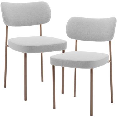 Imagem de Kit 04 Cadeiras Decorativa Estofada Para Sala de Jantar Melina Base Arena L02 Bouclê Cinza - Lyam Decor