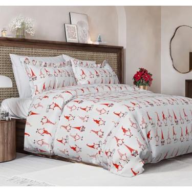 Imagem de Conjunto de capa de edredom de Natal tamanho casal - capa de edredom extra macia com 2 fronhas - Roupa de cama de Natal com fechos de zíper e laços - Conjunto de cama respirável confortável