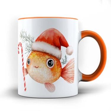 Imagem de Caneca xicara porcelana Peixinho Peixe Feliz Natal 25 (Preta)