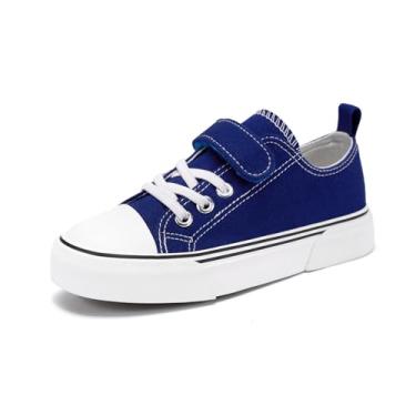Imagem de Zoroadke Tênis infantil infantil para meninos e meninas, cano baixo, tira ajustável, sapatos de lona para crianças, Azul royal, 1 Little Kid