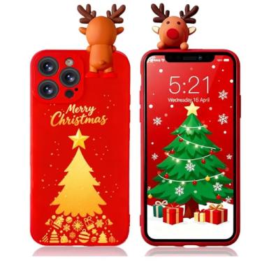 Imagem de Esakycn Capa de Natal para iPhone 16 Pro Max, capa de telefone de silicone vermelha 3D boneca brinquedo de Natal com design para meninas mulheres presente fina à prova de choque macia capa fofa para