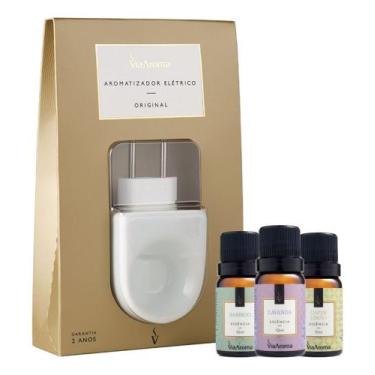 Imagem de Kit Aromatizador Elétrico Via Aroma + 3 Essências Bamboo Lavanda Capim