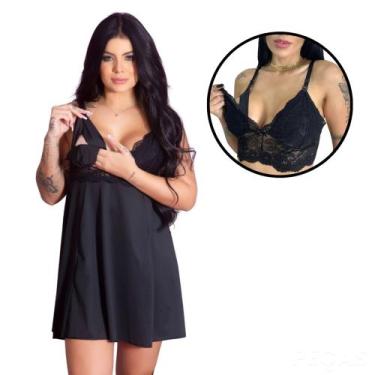 Imagem de Kit Maternidade Camisola Amamentação + Sutiã Renda Gestante Confortáve