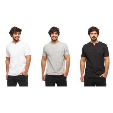 Imagem de Kit com 03 camisetas basica gola portuguesa - c3 - Wooks, Branco, Cinz