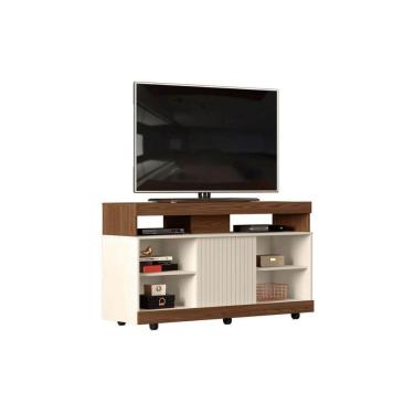 Imagem de Rack Para Tv Dili Até 50 Polegadas C/ 1 Porta De Correr E 5 Nichos Marroquim/off White - Dj Móveis