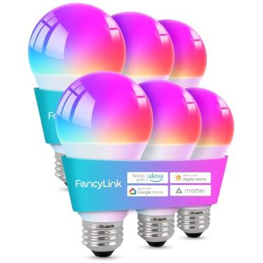 Imagem de Fancylink Lâmpadas inteligentes Matter, lâmpada que muda de cor, hub necessário, A19 60W, WiFi de 2,4 GHz apenas, compatível com Alexa Google Assistant, Apple Home, 16 milhões de cores RGBCW 800