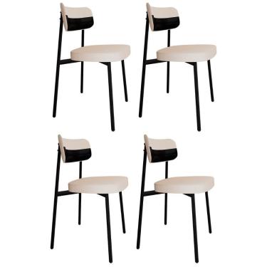 Imagem de Cadeira De Jantar Estofada Kit 4 Ella M25 Linho Palha-preto - Mpozenato