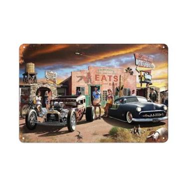 Imagem de Placa De Metal Vintage Da Estação De Gasolina Route 66 Com Meninas Pin