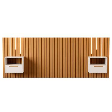 Imagem de Cabeceira Ripada Com Mesas E Led Cetara Nature Pérola