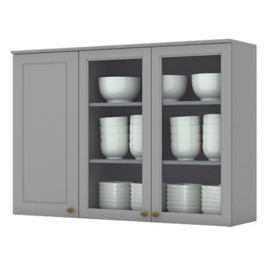Imagem de Armario Aereo 3 Portas Vidro Mdf 120 Cm Americana C363 Cinza Henn Cinza