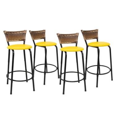 Imagem de Kit com 4 Banquetas 60cm Estrutura Preta Encosto Cappuccino Ideal Para Balcão Ilha Bancada Área de Lazer Cozinha Bar Lanchonete Piscina (Assento Amarelo)