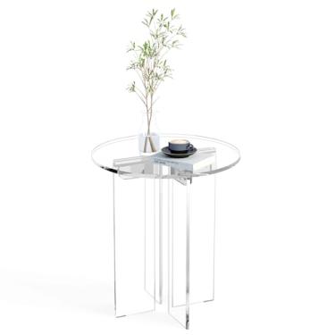 Imagem de Klippehop Mesa de centro pequena de acrílico, mesa de canto redonda, mesa de cabeceira minimalista, mesas laterais, sala de estar, quarto, escritório, decoração de casa, transparente