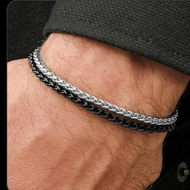 Imagem de Pulseiras masculinas de corrente de corda em tom preto prateado 316L, pulseira de aço inoxidável, joia minimalista