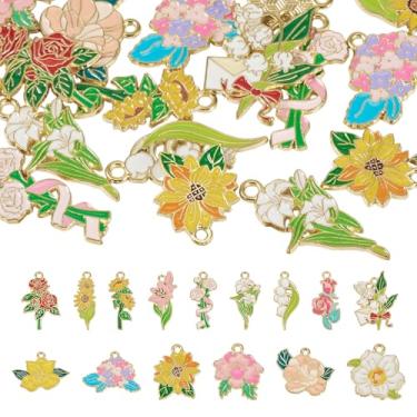 Imagem de Magibeads 30 berloques de flores sortidas esmaltados a granel mini pingentes florais coloridos pingentes de metal para colar, pulseira, brincos, kits de fabricação de joias