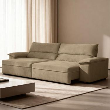 Imagem de Sofá Retrátil Reclinável Molas Ensacadas 290cm Veludo Malta Capuccino