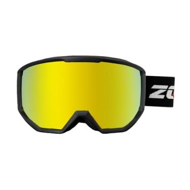 Imagem de ANSUNDA Óculos de esqui OTG, óculos de neve e snowboard esportivo para jovens adultos 100% proteção UV400 antiembaçamento (armação preta alça preta - lente dourada Revo (VLT 14%))