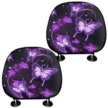 Imagem de WUYOJUXA Capa de descanso de cabeça de borboletas roxas para carro macia universal para assento de carro protetor universal para encosto de cabeça capas antisujidade capa de travesseiro para assento
