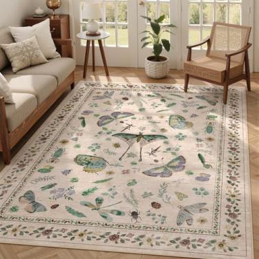 Imagem de Tapete lavável de 12 x 20 cm com estampa de insetos – Tapete macio resistente a manchas para quarto, tapete ultrafino lavável à máquina para sala de jantar, berçário infantil, escritório (1,5 m x 20